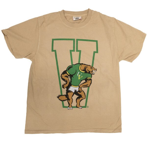 Brown short sleeve with the standing mascot in full color and a large V behind it